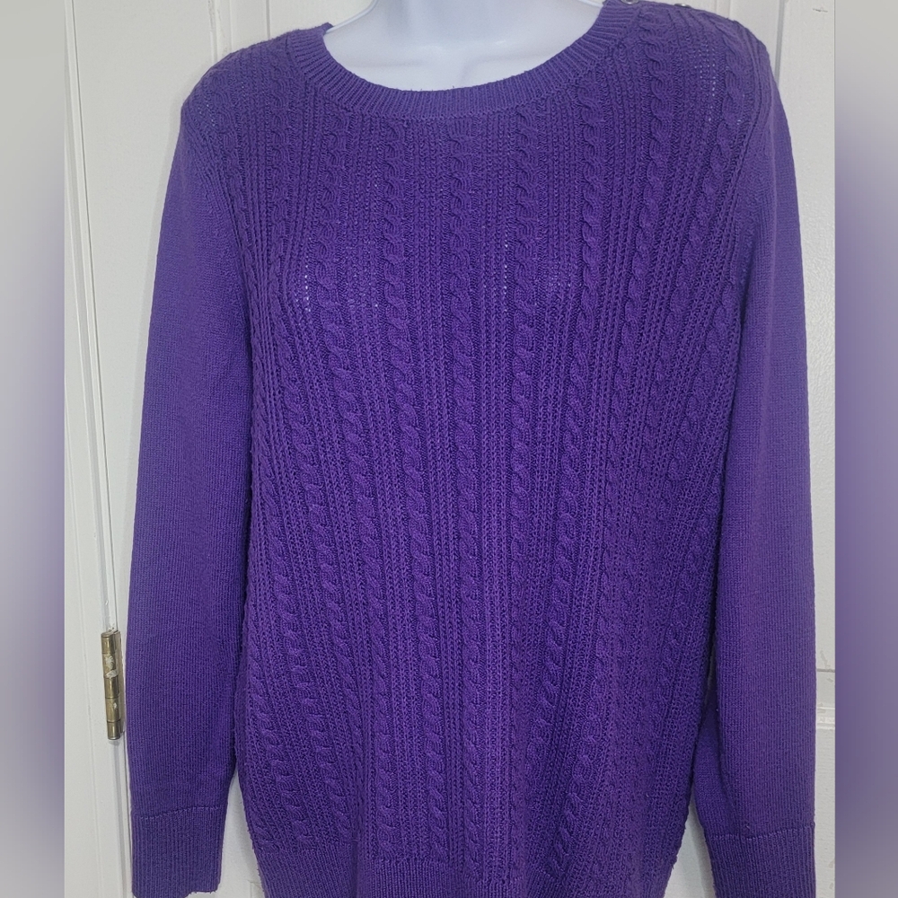 Talbots Rich Purple Crewneck Cable Knit Sweater Size M